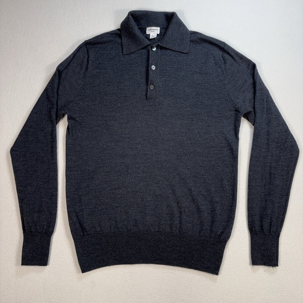Spier & Mackay Merino Wool Knit Polo Men's L Gray Sweater Pullover Shirt